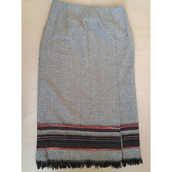 Field Gear Dresses & Skirts - Size 12 Field Guide Wrap Wool blend Skirt Winter Embroidered Fringe Side Zipper